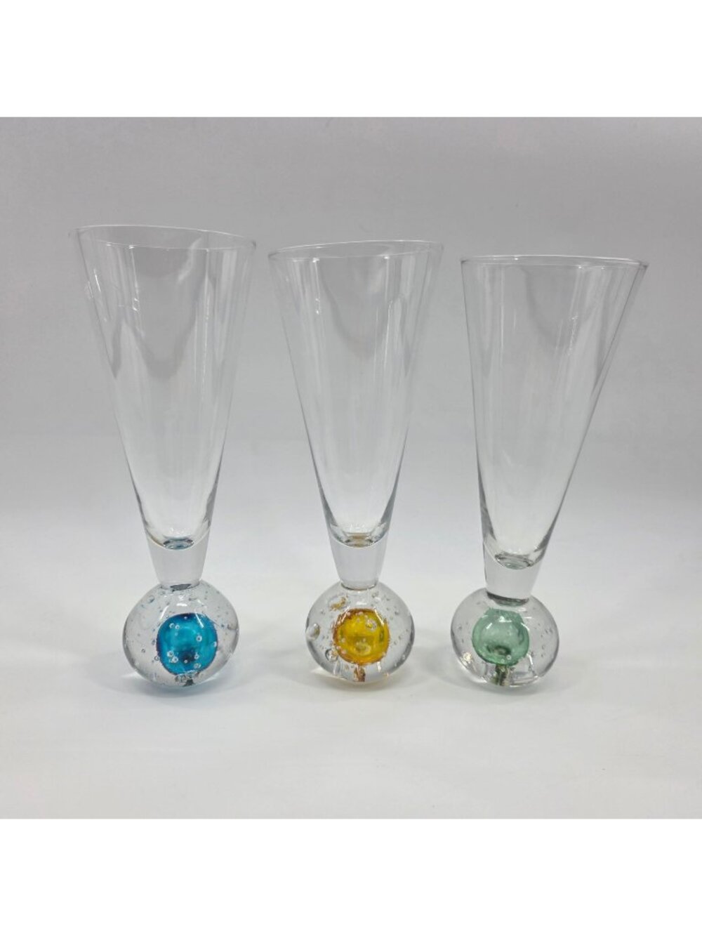 3-VTg MCM Barware Champagne Flute/ Pilsner Glass Controlled Bubble Ball Base 8.5